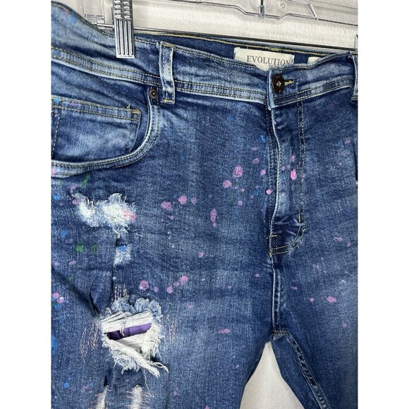 Evolution In Design Men’s Distressed Paint Splatter Jean Shorts Size 40 - Picture 2 of 10